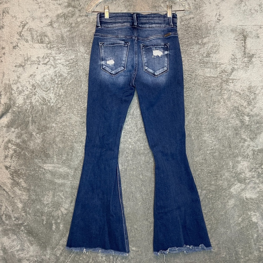 Kancan Women High Rise Super Flare Jean 26 Distressed Festival Cowgirl Glam - Picture 2 of 13